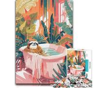 Sloth in Bathtub Surrounded by Plants Jigsaw Puzzle for Adults, 500 Pieces | A hands-on home pastime - solo or shared leisure in spare time.