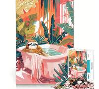 Sloth in Bathtub Surrounded by Plants Jigsaw Puzzles for Adults 1000 Pieces Strengthen Recall Soothing Fun Quality Edge Lovely Present 50x75cm