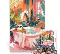 Sloth in Bathtub Surrounded by Plants Jigsaw Puzzles for Adults1000 Piece Sharp Logic Toy Together Fun Tight Cut Memorable Gift 38x26cm