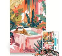 Sloth in Bathtub Surrounded by Plants Jigsaw Puzzles for Adults1000 Piece Sharp Logic Toy Together Fun Tight Cut Memorable Gift 38x26cm