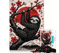 Sloth in Cherry Blossom Tree Art 1000 Pieces Jigsaws Adults Puzzles Gifts Brain Workout Toy Relaxed Mind Art Assembly Memorable Gift 50x75cm
