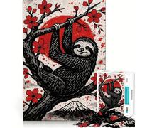Sloth in Cherry Blossom Tree Art Adults Puzzles 1000 Piece Jigsaws Strengthen Memory Quiet Calm Clean Edge Art Collectible 38x26cm