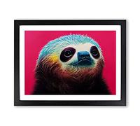 Sloth In Colour Framed Print | A2 Black Framed Wall Art | Ready to Hang | Modern Nature Picture | Living Room Bedroom Lounge Office