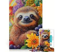 Sloth in Flowers 1000 Piece Jigsaw Puzzles for Adults Jigsaw Logic Toy Indoor Play Precision Cut Cherished Gift 38x26cm