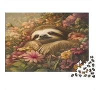Sloth in Flowers-Nature Illustration Style 1000 Piece Jigsaw Puzzles for Adults in Vibrant Colours Colourful Jigsaws As An Aesthetic Jigsaw Puzzle for Home Decor Puzzle 38x26cm/1000pcs