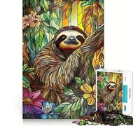 Sloth in Jungle Stained Glass for Adults 1000 Piece Jigsaw Puzzle Mind Puzzle Relaxing Fun Image Assembly Warm Surprise 50x75cm