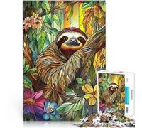 Sloth in Jungle Stained GlassJigsaw Puzzles 1000 Pieces for Adults Analysis and logic Every Piece is Unique - Challenging Family Fun Game 38x26cm