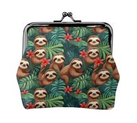 Sloth in Red Tropical Jungle Print Exquisite Versatile Kiss Lock Coin Purse Cute Small Zipper Wallet for Coins Cards
