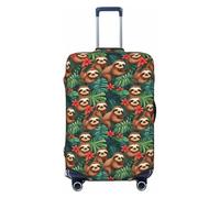 Sloth in Red Tropical Jungle Print Washable Suitcase Cover Personalized Luggage Protector Travel Elastic Anti Scratch, Black, L