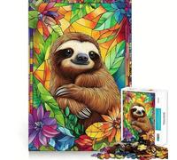 Sloth in Stained Glass 1000 Pieces Jigsaws Adults Puzzles Gifts Reason Skill Toy Stress Release Exact Cut Santa Wish List 38x26cm