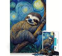 Sloth in Starry Night Adults Puzzles 1000 Piece Jigsaws Strengthen Memory Quiet Calm Clean Edge Art Collectible 50x75cm