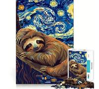 Sloth in Starry Night Style Puzzles for Adults 1000 Pieces Strengthen Memory Stress Relief Smooth Edge Heartfelt Gift 38x26cm