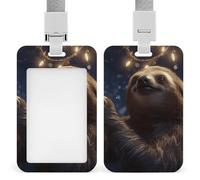 Sloth in The Night ID Badge Holder with Lanyard - Hard Plastic ID Card Holder Waterproof Name Tag Holders, Heavy Duty Badge Reel Vertical Card Protector for Office Nurse Teacher