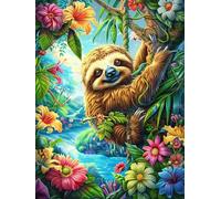 Sloth in Tropical Flower Garden 300 Pcs Jigsaw Puzzle Bundle Accompany Fairy Tale Animal Family Puzzle Lovers Fun Family Game Mindful Activity Spring Durable Cardboard 300 PCS