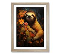 Sloth Informel Framed Print | A2 Oak Framed Wall Art | Ready to Hang | Modern Nature Picture | Living Room Bedroom Lounge Office