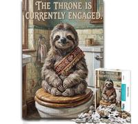 Sloth King on The Throne Jigsaw Puzzle for Adults, Wooden, 500 Pieces | Holiday gift for puzzle fans: tabletop activity for adults at home.
