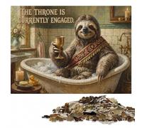 Sloth King on The Throne Wooden Jigsaw Puzzle 300 Pieces, Gift for Adults | Festive puzzle present: solo or shared puzzle time at home.