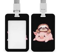Sloth Laying on Pigs Funny ID Badge Holder with Detachable Neck Lanyards Vertical Card for Offices Men Women