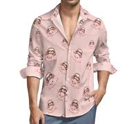 Sloth Laying on Pigs Men's Long Sleeve Button Down Shirts Casual Regular Fit Shirt with Pocket