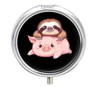 Sloth Laying on Pigs Pill Case 3 Compartment Pillbox
