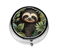 Sloth Leaves Small Pill Box 3 Compartment Portable Pill Box for Purse Pocket Tropical Jungle Mini Medicine Organiser for Daily Vitamin Fish Oil Storage