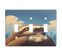 Sloth Light Switch Cover Plates/Outlet Covers, Cute Coffee Drinking Sloth Design for Home Decor, Fun Thermoplastic Wall Plates, Standard Size Triple Toggle