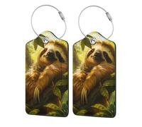 Sloth Lounging in Sun-Dd Canopy Stainless Steel Ring Leather Luggage Tags for Suitcases 2 Pcs