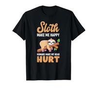 Sloth Makes Me Happy Humans Make My Head Hurt Fun Saying T-Shirt, Men, Black, XX-Large