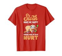 Sloth Makes Me Happy Humans Make My Head Hurt Fun Saying T-Shirt, Men, Red, Small