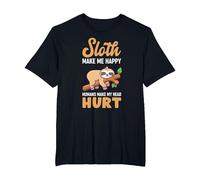 Sloth Makes Me Happy Humans Make My Head Hurt Fun Saying T-Shirt, Men's Big and Tall, Black, 2X Tall
