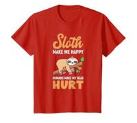 Sloth Makes Me Happy Humans Make My Head Hurt Fun Saying T-Shirt, Youth, Red, 4T