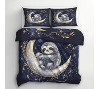 Sloth Moon Single Duvet Cover Set - Cute Animal Kids Bedding & Bedroom Decor, Super Soft Microfiber Quilt Cover and 1 Pillowcases, with Zip, Reversible Design N1&I-41