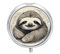 Sloth My Spirit Animal Pill Box 3 Compartment Metal Round Pill Case Travel Pill Organizer Small Portable Medicine Vitamin Container for Purse and Pocket to Hold Vitamins Supplements