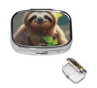 Sloth My Spirit Animal Pill Box with Mirror, 2 Compartment Small Pill Case for Purse Or Pocket Mini Metal Pill Holder Travel Weekly Medicine Tablet Vitamin Holder Organizer Travel Gifts