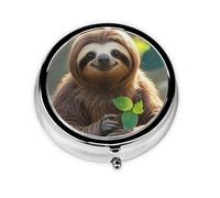 Sloth My Spirit Animal Pill Box with Mirror, 3 Compartment Small Pill Case for Purse Or Pocket Mini Metal Pill Holder Travel Weekly Medicine Tablet Vitamin Holder Organizer Travel Gifts