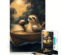 Sloth on A Boat with Cocktails 1000 Piece Jigsaw Puzzle for Teenagers Recall Upgrade Calm Mind Clear Cut Art Collectible 38x52cm