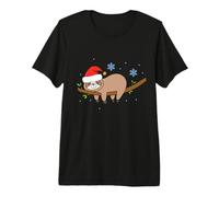 Sloth on a Tree Sleeping Christmas Hat Sloth Premium T-Shirt