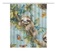 Sloth On A Tree Tropical Butterfly Shower Curtains Bath Curtain for Bathroom Kitchen Room with Grommet Hooks