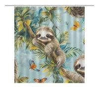 Sloth On A Tree Tropical Butterfly Shower Curtains Bath Curtain for Bathroom Kitchen Room with Grommet Hooks