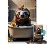 Sloth on Bathroom 1000 Pieces Jigsaws Adults Puzzles Gifts Brain Workout Toy Relaxed Mind Art Assembly Memorable Gift 50x75cm