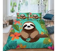 Sloth on Branch Duvet Cover Set with 2 Pillowcases 3D Print Cute Animals Soft Microfiber Quilt Cover Set 3 Pcs with Zipper Closure, for Kids Teenagers Adult Double（200x200cm）