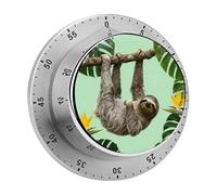 Sloth on Green Branches Kitchen Timer 60 Minute Visual Wind Up Timers Indoor Mechanical Timers with Magnetic Base Stainless Steel Timer for Home Cooking Time Management Tool