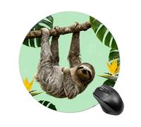 Sloth on Green Branches Mouse Pad Round Mouse Mat Leather Non-Slip Rubber Base Mousepad Waterproof Computer Mouses Pad for Laptop Wireless Mouses Keyboard Home Office
