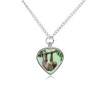 Sloth on Green Branches Pet Cremation Jewelry for Ashes Waterproof Urn Necklace with Filling Kit Heart Pendant Ash Necklace Memorial Keepsake Jewelry Custom Sympathy Gift for Dog Cat Human Ashes