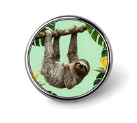 Sloth on Green Branches Round Lapel Pins for Men Women Metal Button Pin Fashion Personalized Brooch Pins for Men Suits Cute Brooch Badge for Backpack Clothing Hat Bag Decoration