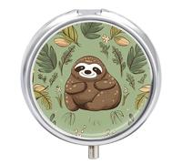 Sloth on The Grass Pill Box Cute Round Pill Case Portable Medicine Tablet Vitamin Holder Organizer for Purse Pocket