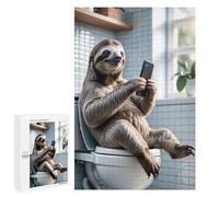 Sloth on Toilet Humor Decorative Wooden Puzzle, 1000 PCS - Mindful Gift for Adults, for Relaxing Solo Or Group Play