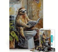 Sloth on Toilet Reading Jigsaw Puzzles for Teenagers 1000 Pieces Mind Puzzle Peaceful Fun Art Assembly Lovely Gift 38x26cm