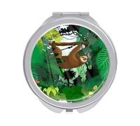 Sloth On Tree in Green Jungle Rainforest Folding Make Up Mirror, Compact 2X/1X Magnification Mirror, Women Portable Travel Makeup Mirror 2.4 x 2.4 inch