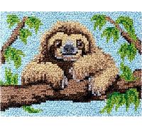 Sloth on Tree Latch Hook Kits Rug DIY Cushion Tapestry Making Crochet Hook Rug Making Kits with Color Preprinted Pattern Canvas Rug Cushion Carpet Needlework Crochet Kits 52x38cm